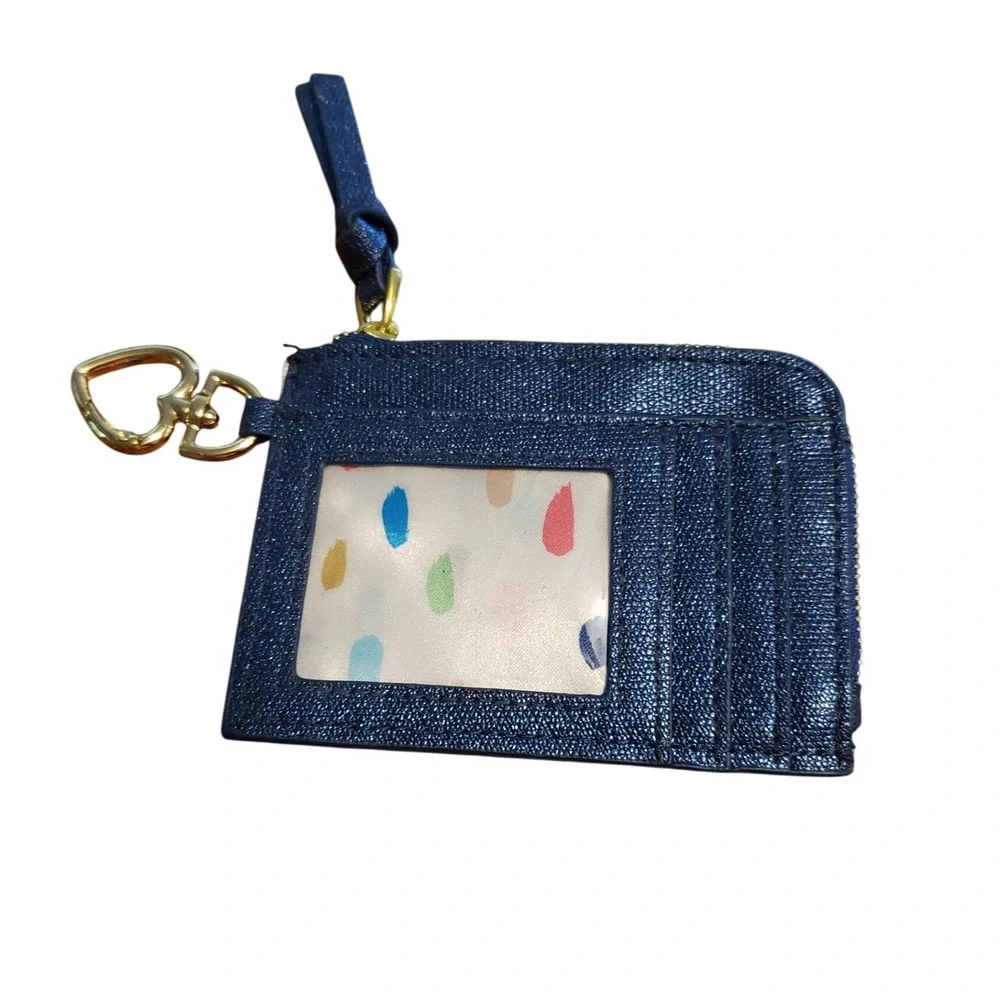 Mary Kay Navy Blue Sparkle Zip Card Case ID Holder Heart Charm Wallet